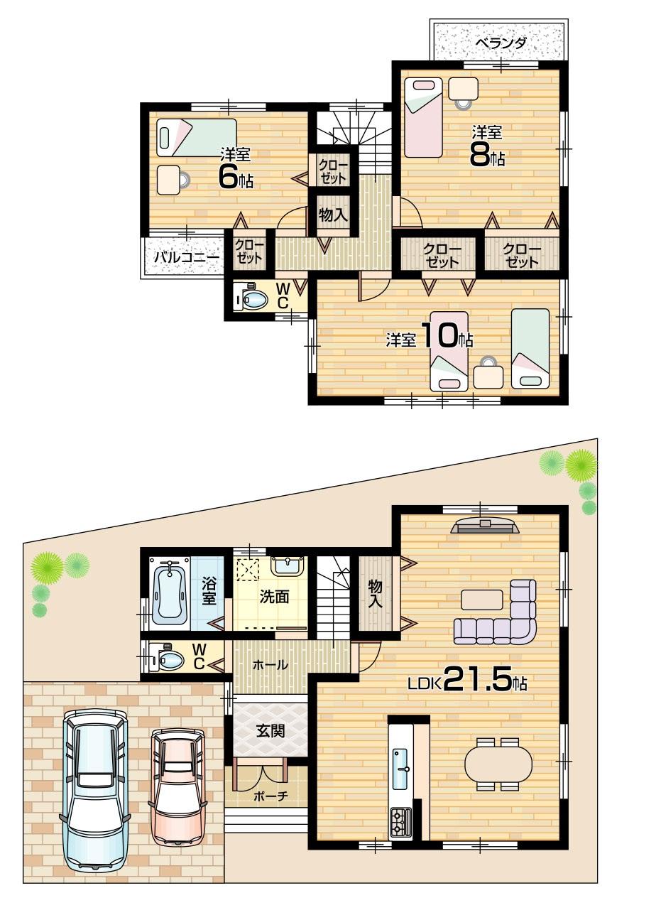 Floor plan. 23 million yen, 4LDK, Land area 105.73 sq m , Building area 103.68 sq m Floor Plan (No. 4 locations) Open floor plan of the entrance hall atrium!