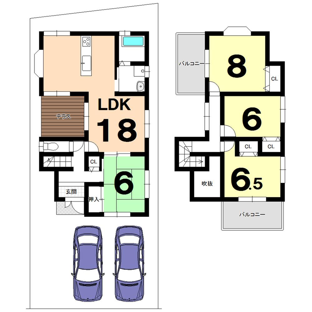 Building plan example (floor plan). Building plan example (A No. land) 4LDK, Land price 20,930,000 yen, Land area 132.17 sq m , Building price 15,490,000 yen, Building area 100.44 sq m