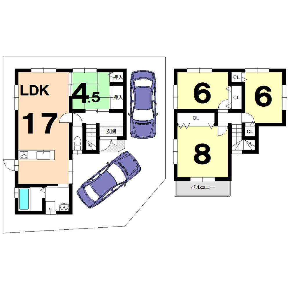 Building plan example (floor plan). Building plan example (No. 3 locations) 4LDK, Land price 21,220,000 yen, Land area 125.25 sq m , Building price 14,240,000 yen, Building area 92.34 sq m