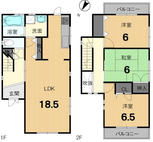 Floor plan. 26.5 million yen, 3LDK, Land area 108.22 sq m , Building area 83.6 sq m