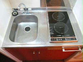 Kitchen. It has an electric stove with two.