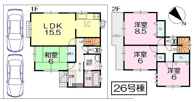 Floor plan. (26 Building), Price 27,800,000 yen, 4LDK, Land area 111.35 sq m , Building area 99.36 sq m