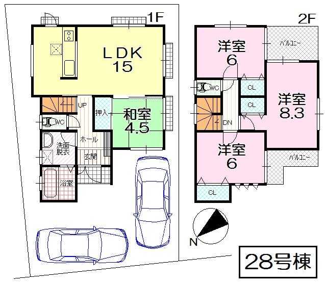 Floor plan. (28 Building), Price 27,800,000 yen, 4LDK, Land area 113.11 sq m , Building area 92.73 sq m