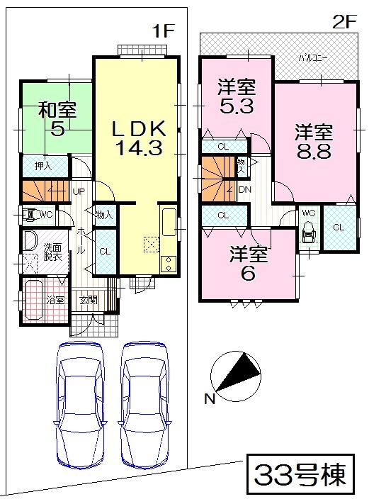 Floor plan. (33 Building), Price 27,800,000 yen, 4LDK, Land area 117.77 sq m , Building area 98.53 sq m