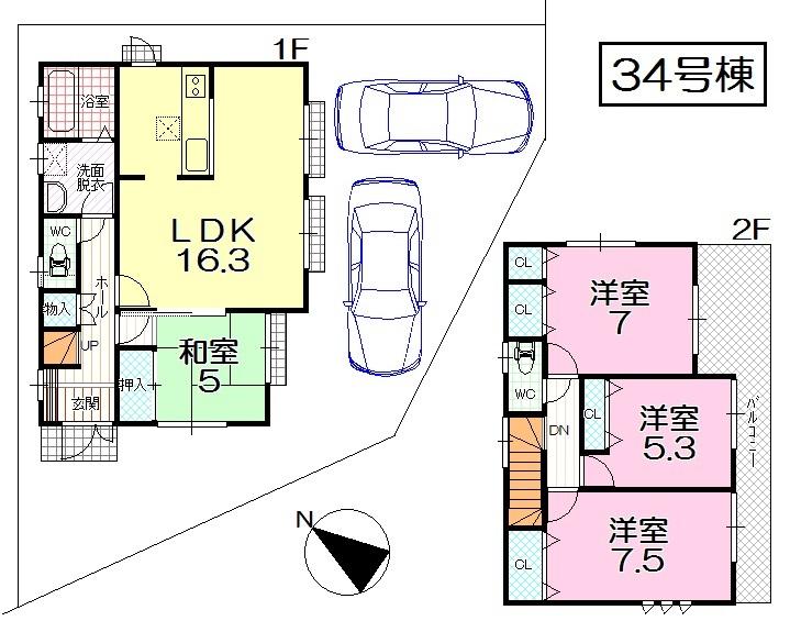 Floor plan. (34 Building), Price 30,300,000 yen, 4LDK, Land area 121.18 sq m , Building area 96.88 sq m