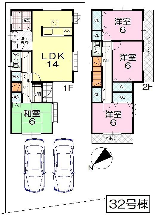 Floor plan. (32 Building), Price 27,800,000 yen, 4LDK, Land area 127.9 sq m , Building area 95.22 sq m