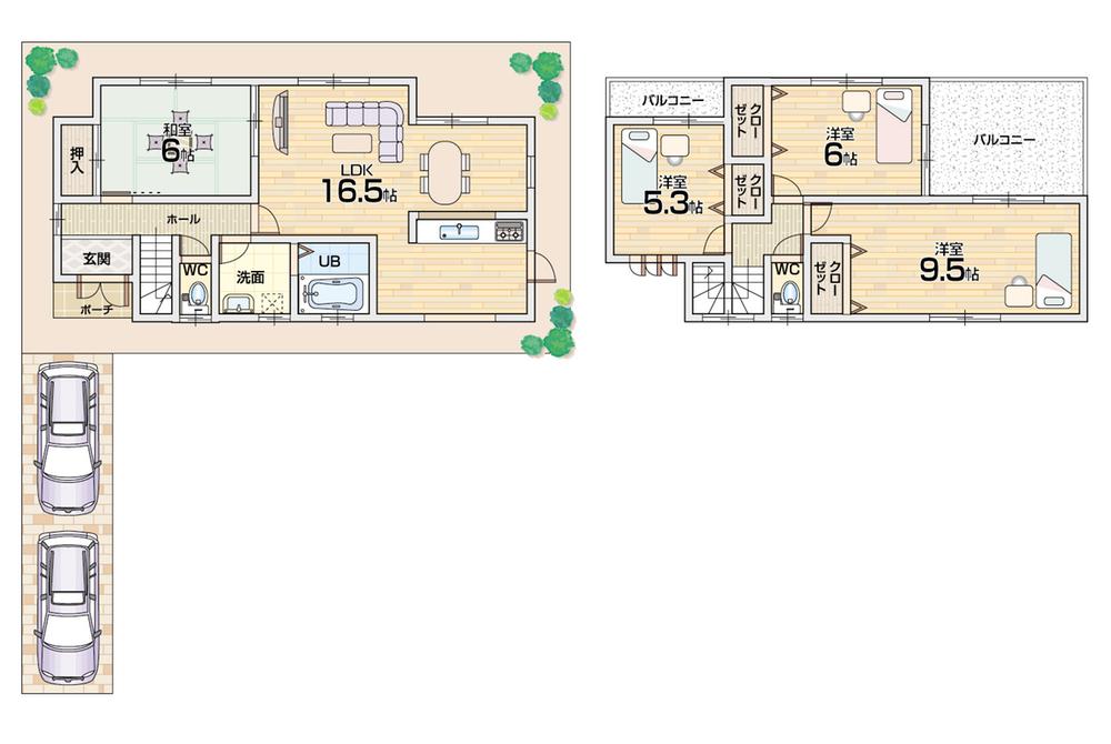 Floor plan. 26,800,000 yen, 4LDK, Land area 141.69 sq m , Building area 99.36 sq m parking two Site size of garden space have leeway