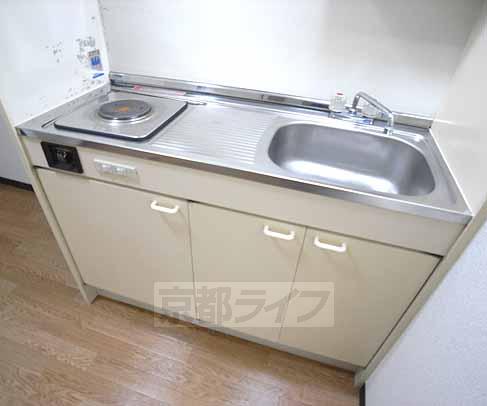 Kitchen. Electrification of 1-burner stove. Cooking space there is.