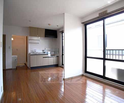 Living and room. Large windows is characterized by rooms.