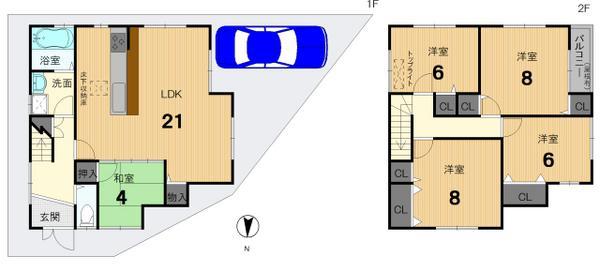 Floor plan. 29,800,000 yen, 5LDK, Land area 100.19 sq m , Building area 116.64 sq m