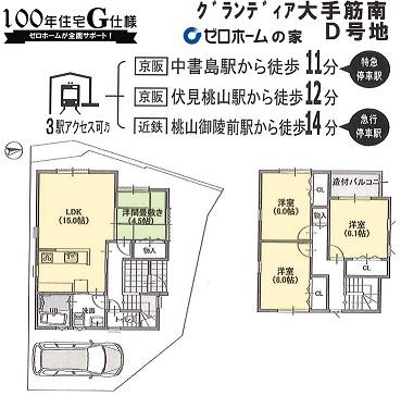 Floor plan. (D No. land), Price 41,111,000 yen, 4LDK, Land area 102.49 sq m , Building area 95.44 sq m
