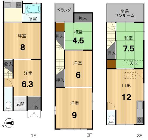 Floor plan. 8.8 million yen, 6LDK, Land area 47.62 sq m , Building area 110.3 sq m