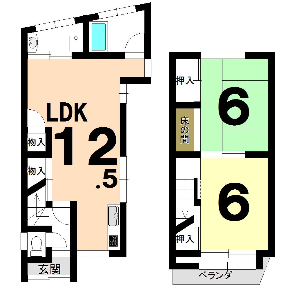 Floor plan. 4.8 million yen, 2LDK, Land area 44.53 sq m , Building area 55.75 sq m