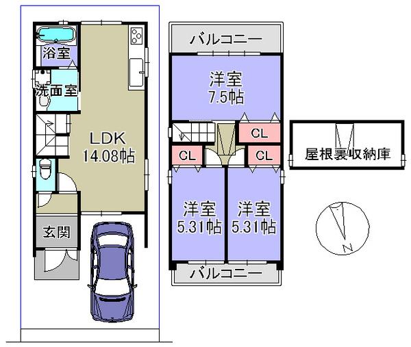 Floor plan. 28.8 million yen, 3LDK, Land area 70.37 sq m , Building area 74.33 sq m