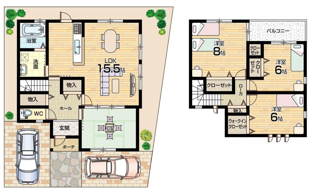 Floor plan. 38,800,000 yen, 4LDK, Land area 101.92 sq m , Building area 99.99 sq m Kintetsu ・ Keihan of 2WAY, Parking 2 cars, With mist sauna