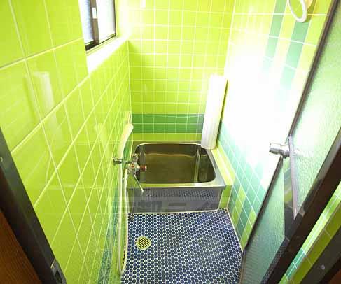 Bath. Colorful bath. Also it comes with a shower.