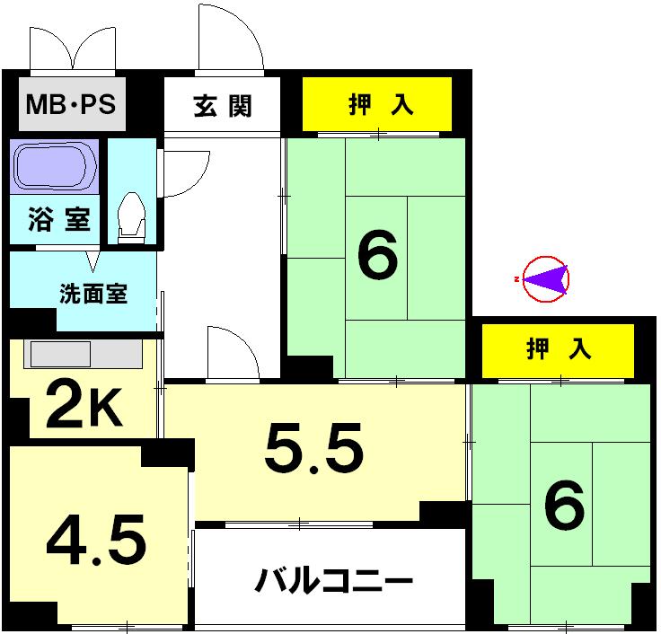 Floor plan. 4K, Price 17.8 million yen, Occupied area 59.83 sq m , Balcony area 3.25 sq m