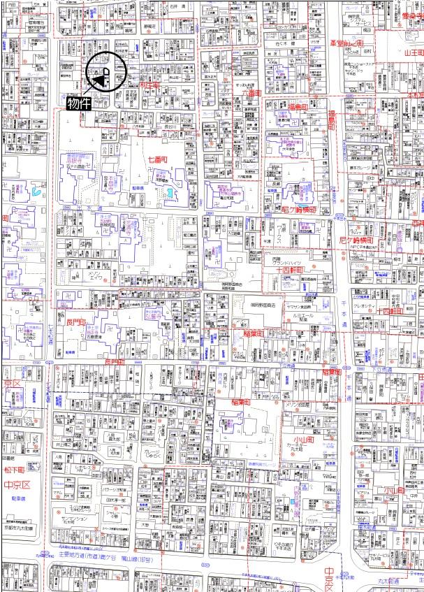 Local guide map. Intersection of Marutamachi the seven pine Agaru (450m)