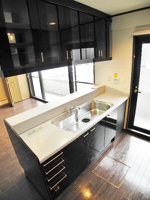 Kitchen. Storage around the kitchen is also abundant