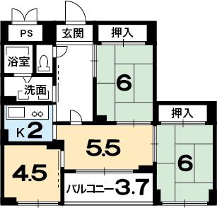 Floor plan. 4K, Price 17.8 million yen, Occupied area 59.83 sq m , Balcony area 3.25 sq m