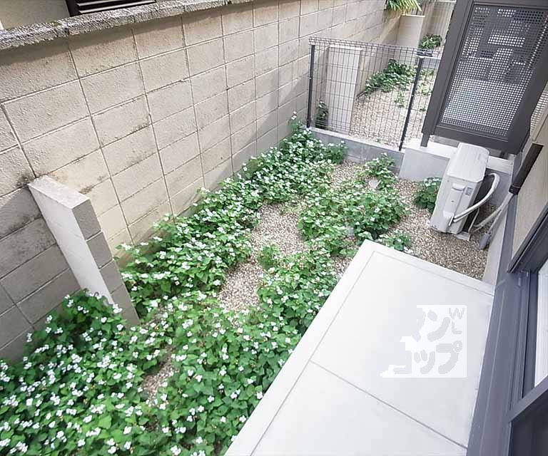 Balcony. It has a private garden.