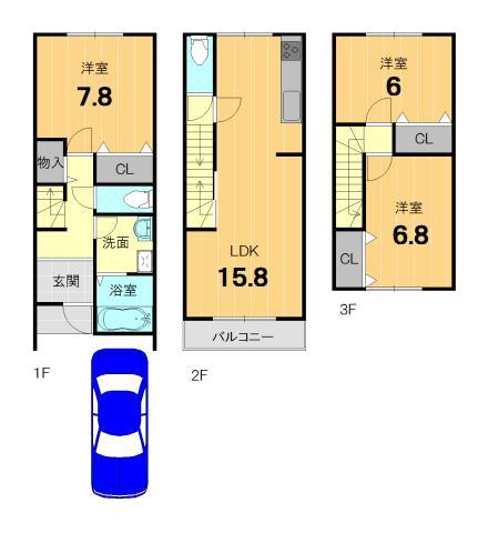 Floor plan. 27,800,000 yen, 3LDK, Land area 60.95 sq m , Building area 91.58 sq m