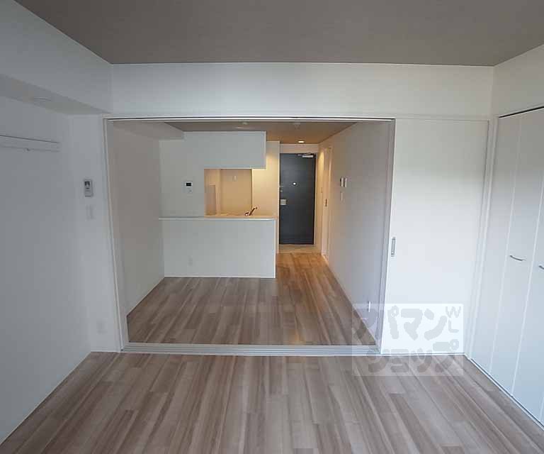 Living and room. Sophisticated space of counter kitchen adoption