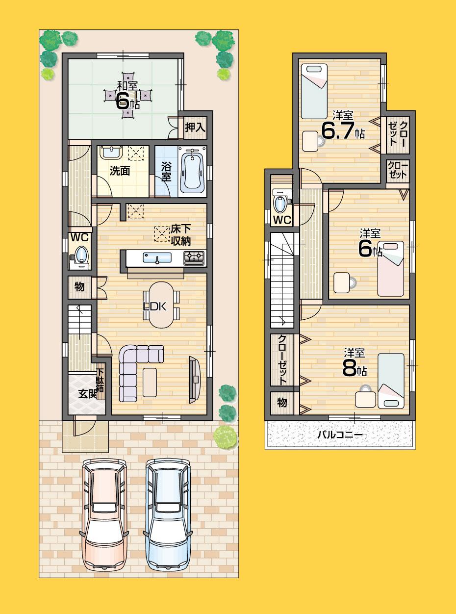 Floor plan. (No. 6 locations), Price 23,900,000 yen, 4LDK, Land area 93.62 sq m , Building area 93.95 sq m