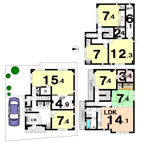 Floor plan. 65,800,000 yen, 7LDK, Land area 137.51 sq m , Building area 233.02 sq m