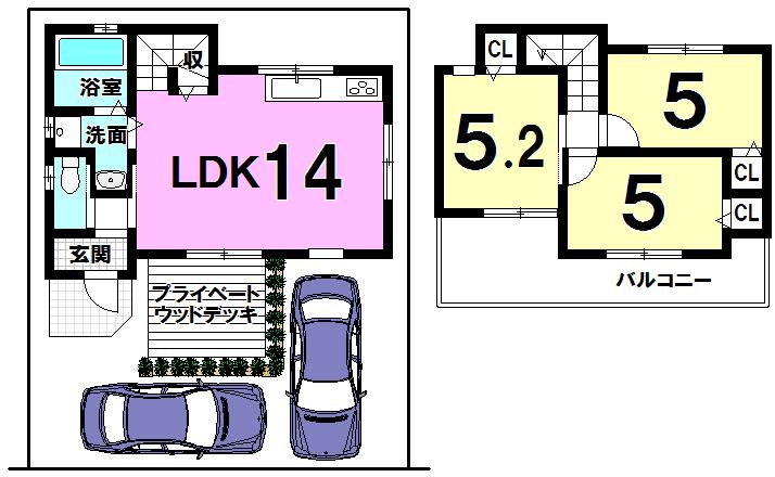 Building plan example (floor plan). 3LDK Parking is two Allowed! 