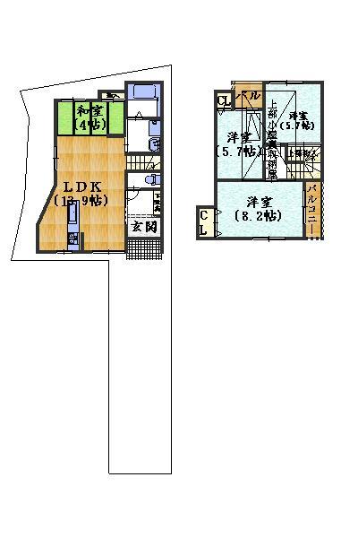 Floor plan. 35,800,000 yen, 3LDK, Land area 114.95 sq m , Change taken between building area is 82.47 sq m 3 No. land plan example is also easy to do.