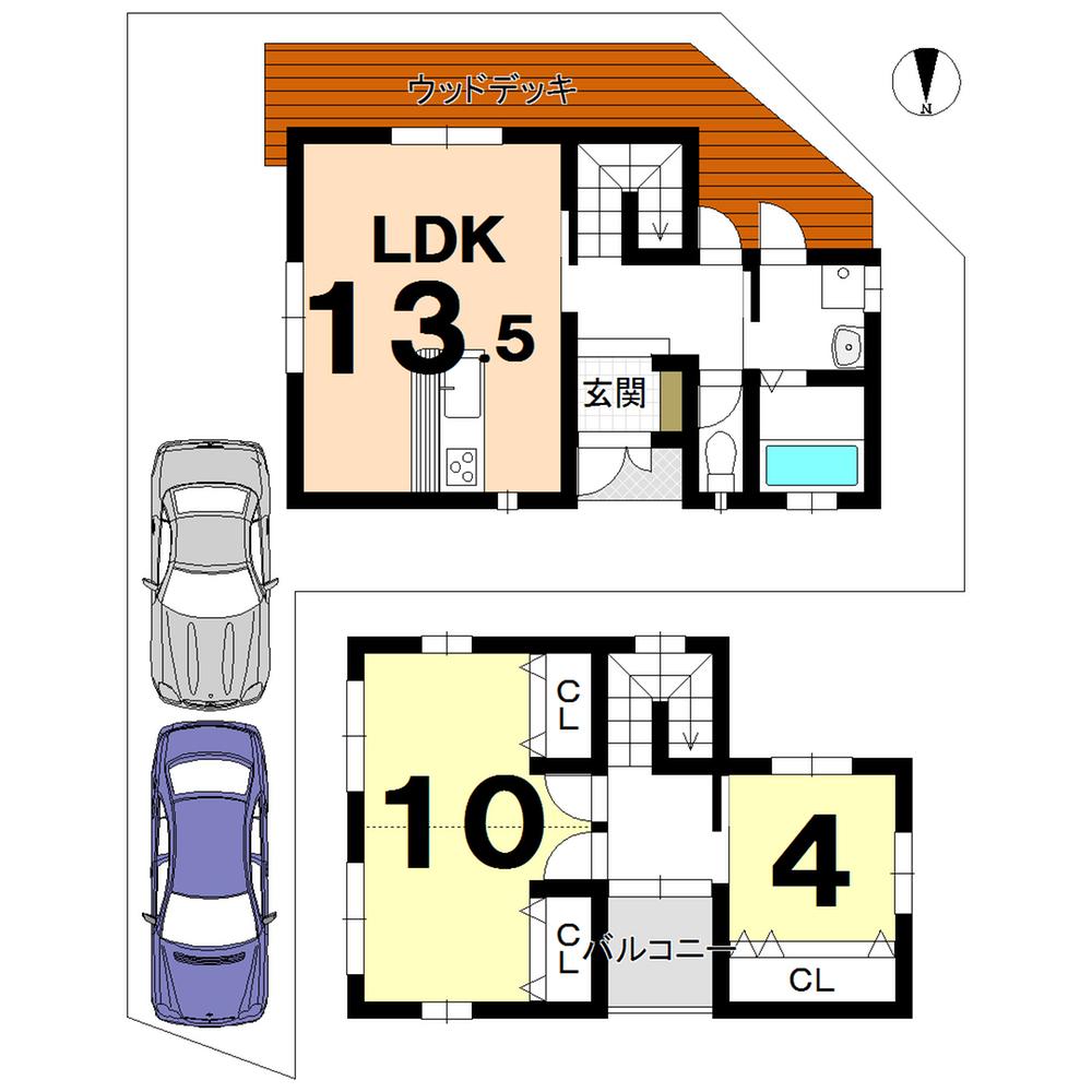 Building plan example (floor plan). Building plan example (No. 2 place) 2LDK, Land price 24 million yen, Land area 123.36 sq m , Building price 12.8 million yen, Building area 72.9 sq m