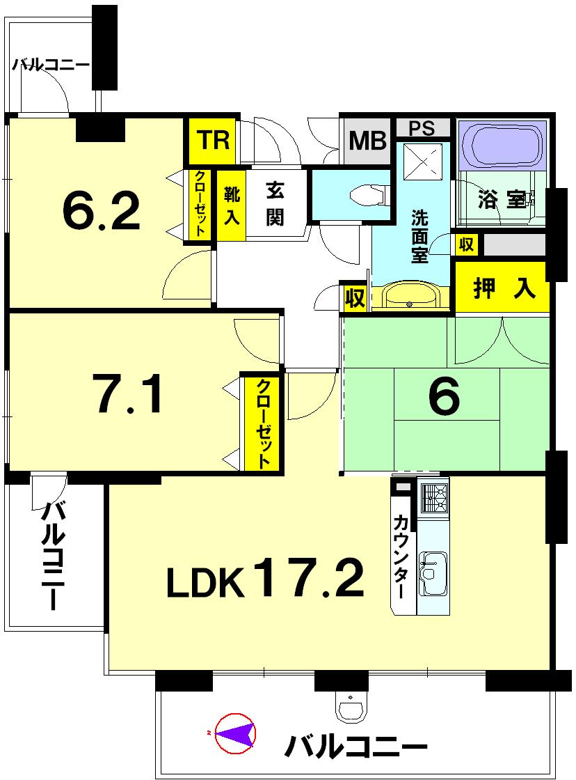 Floor plan. 3LDK, Price 45,800,000 yen, Occupied area 78.37 sq m , Balcony area 18.37 sq m