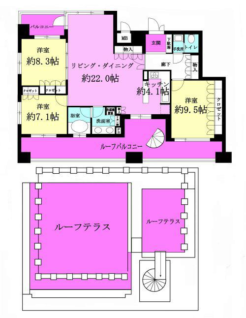 Floor plan. 3LDK, Price 76,800,000 yen, Footprint 115.69 sq m , Balcony area 6.47 sq m