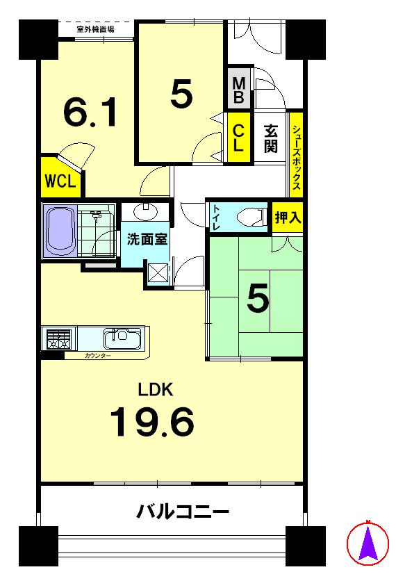 Floor plan. 3LDK, Price 29,950,000 yen, Occupied area 76.41 sq m , Balcony area 13.11 sq m