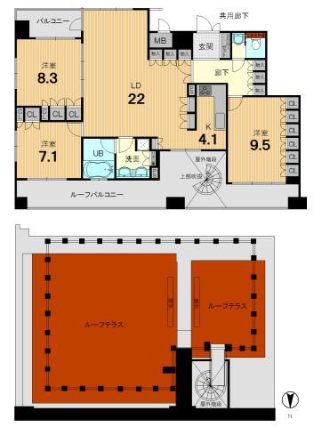 Floor plan. 3LDK, Price 76,800,000 yen, Footprint 115.69 sq m , Balcony area 6.47 sq m