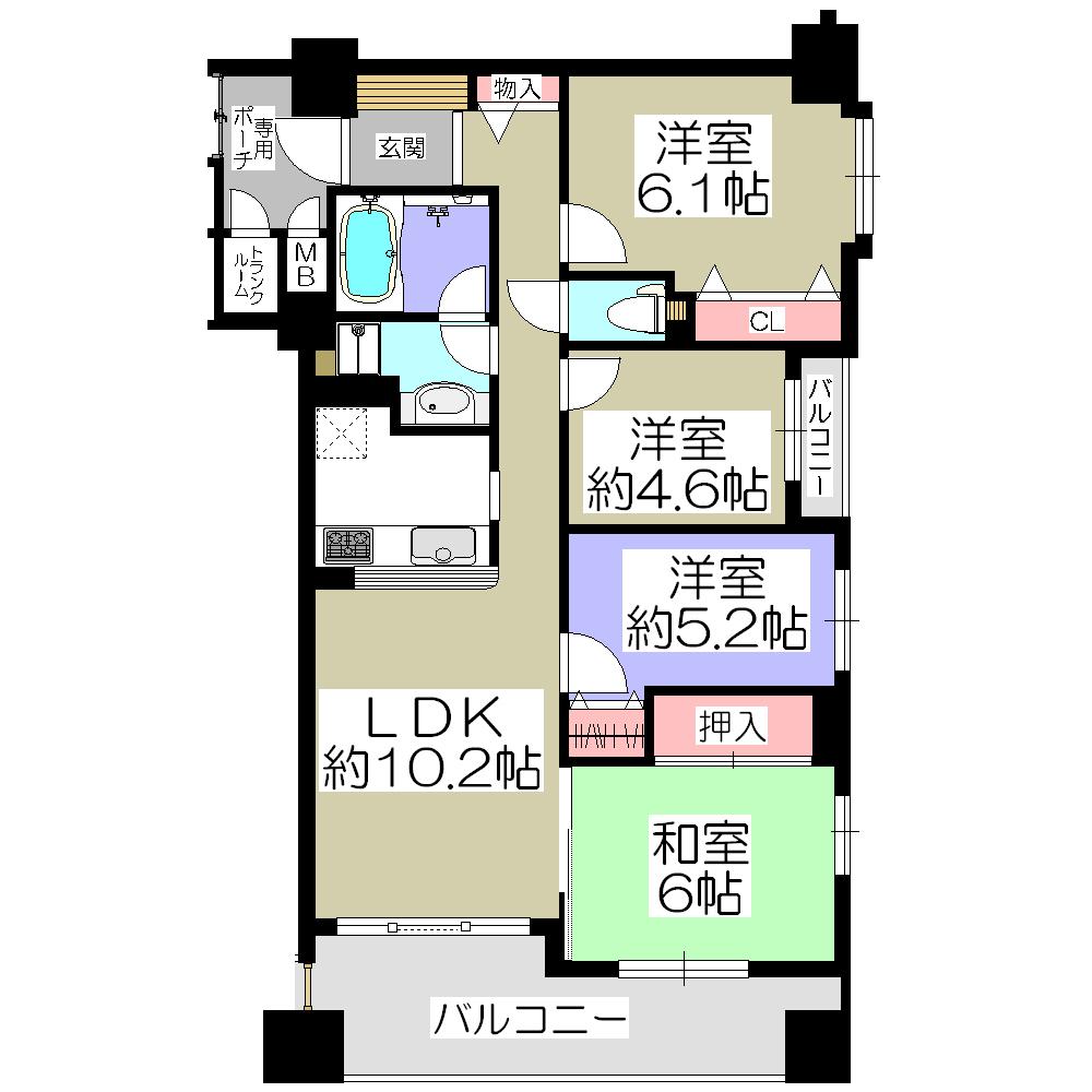Floor plan. 4LDK, Price 41,800,000 yen, Occupied area 80.49 sq m , Balcony area 14.18 sq m
