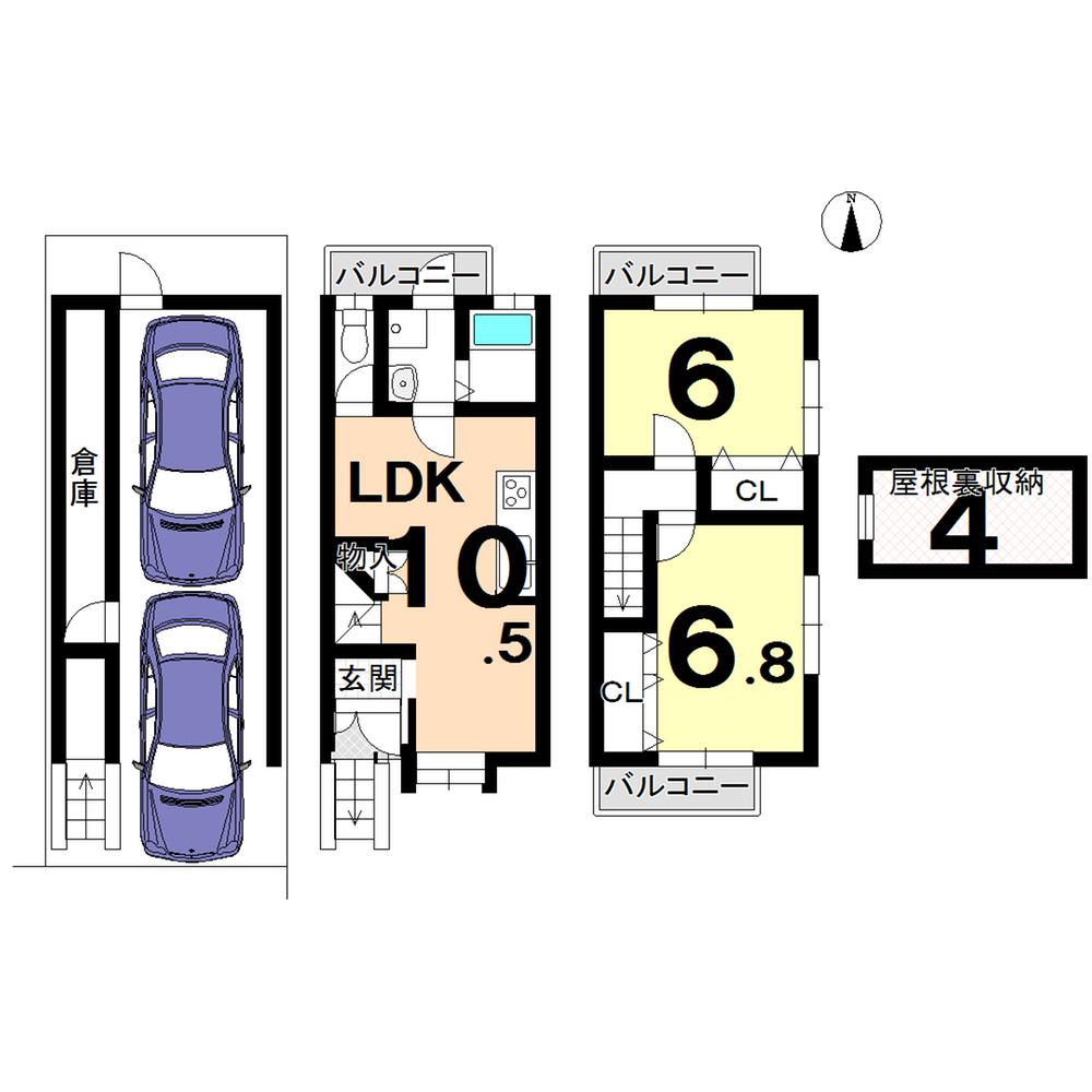 Floor plan. 14.5 million yen, 2LDK, Land area 42.54 sq m , Building area 74.51 sq m