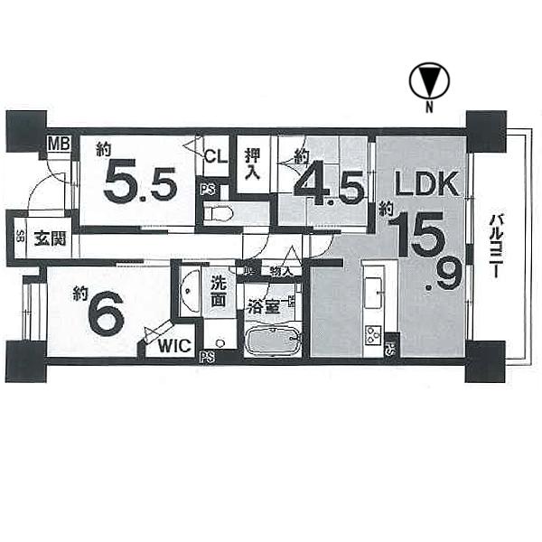 Floor plan. 3LDK, Price 27 million yen, Occupied area 73.09 sq m , Balcony area 11.59 sq m