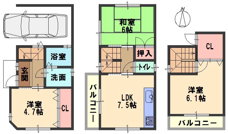 Floor plan. 17.8 million yen, 3LDK, Land area 42.32 sq m , Building area 72.19 sq m