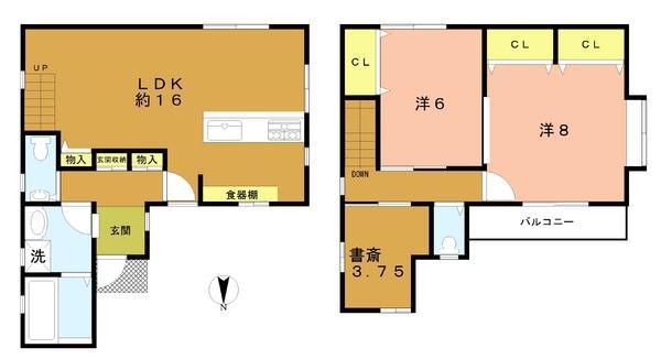 Floor plan. 29,800,000 yen, 2LDK + S (storeroom), Land area 68.42 sq m , Building area 79.78 sq m popular face-to-face kitchen ☆ On the second floor is a hobby of the room (study)