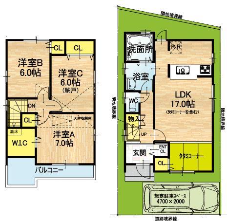 Floor plan. ← is a video floor plan of the model house on the left ☆ Please reference where to have taken ☆ Convenient entrance cloakroom for storage of stroller, Just the right tatami corner to take a nap, Face-to-face kitchen ... is perfect for child-rearing generation ☆