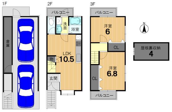 Floor plan. 14.5 million yen, 2LDK, Land area 42.54 sq m , Building area 74.51 sq m