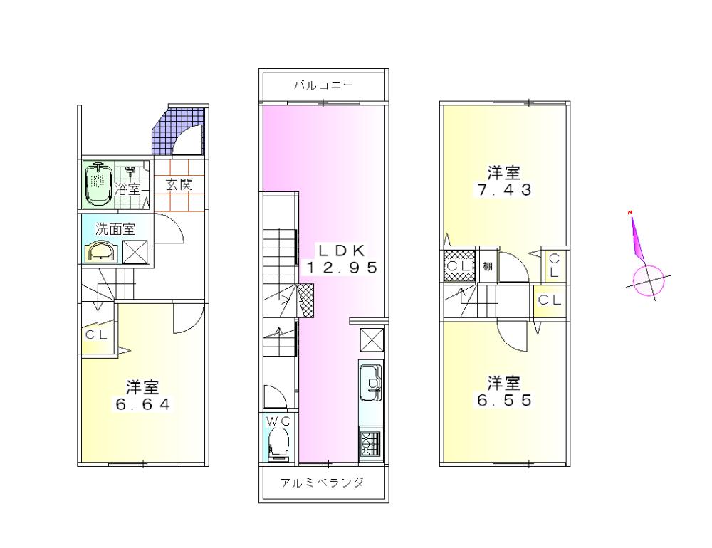 Floor plan. 21,800,000 yen, 3LDK, Land area 55.76 sq m , Building area 80.88 sq m