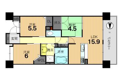 Floor plan. 3LDK, Price 27 million yen, Occupied area 73.09 sq m , Balcony area 11.59 sq m
