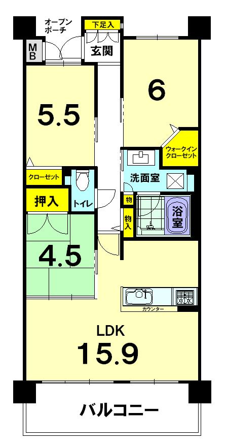 Floor plan. 3LDK, Price 27 million yen, Occupied area 73.09 sq m , Balcony area 11.59 sq m