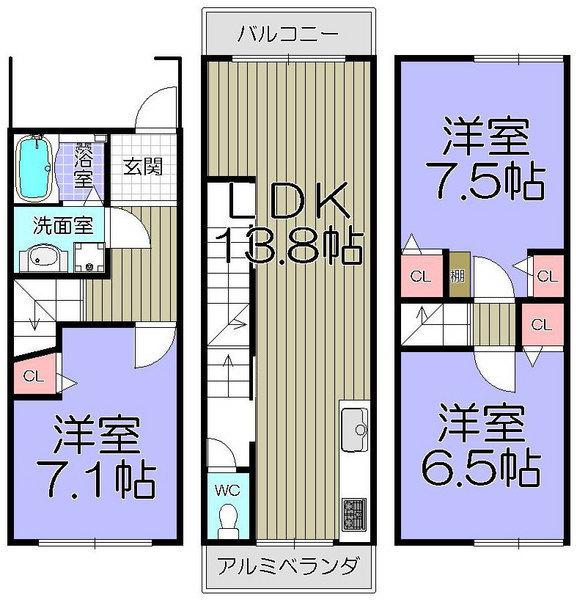 Floor plan. 21,800,000 yen, 3LDK, Land area 55.76 sq m , Building area 80.88 sq m