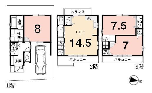 Floor plan. 27,900,000 yen, 3LDK, Land area 54.49 sq m , Building area 85.88 sq m