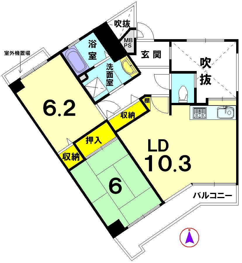 Floor plan. 2LDK, Price 9.8 million yen, Occupied area 54.88 sq m , Balcony area 11.18 sq m