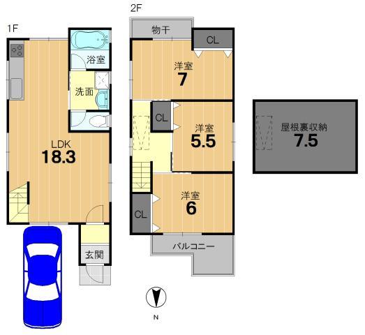 Floor plan. 27.5 million yen, 3LDK, Land area 69.61 sq m , Building area 79.92 sq m